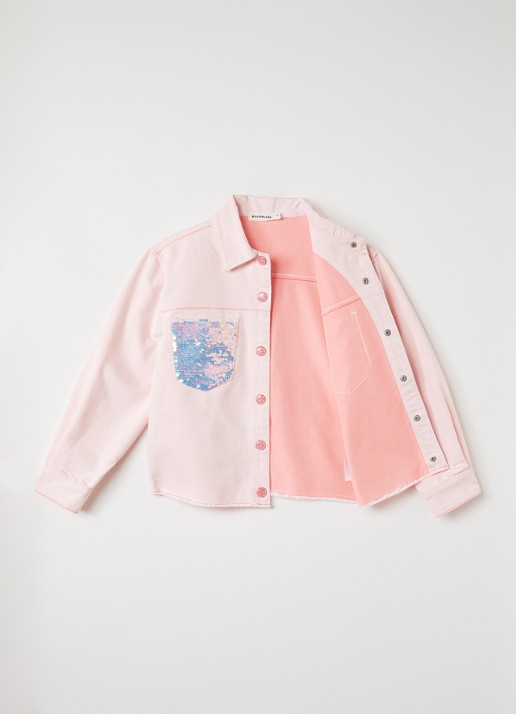 Billieblush Spijkerjas met pailletten - voorkant 3 roze
