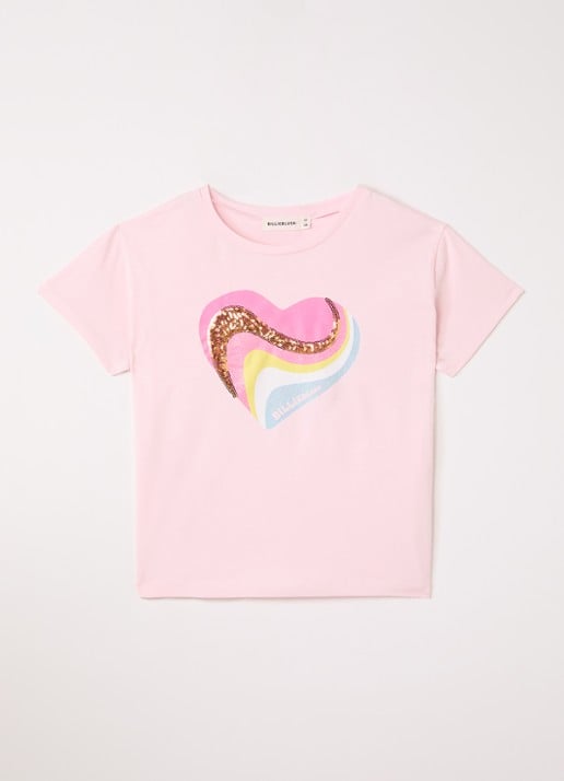 Billieblush T-shirt met pailletten en glitter - voorkant lichtroze