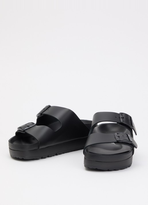 Birkenstock Arizona Pap Flex sandaal van leer met plateauzool - detail 2 zwart