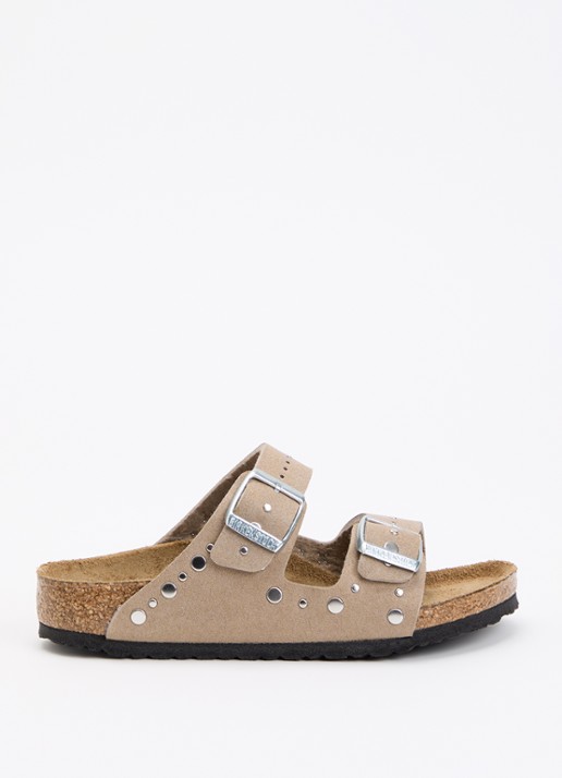 Birkenstock Arizona Rivet sandaal van suède - voorkant donkerbeige
