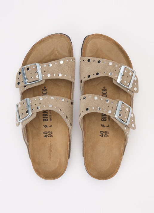 Birkenstock Arizona Rivet slipper van suède met studs - detail 2 khaki