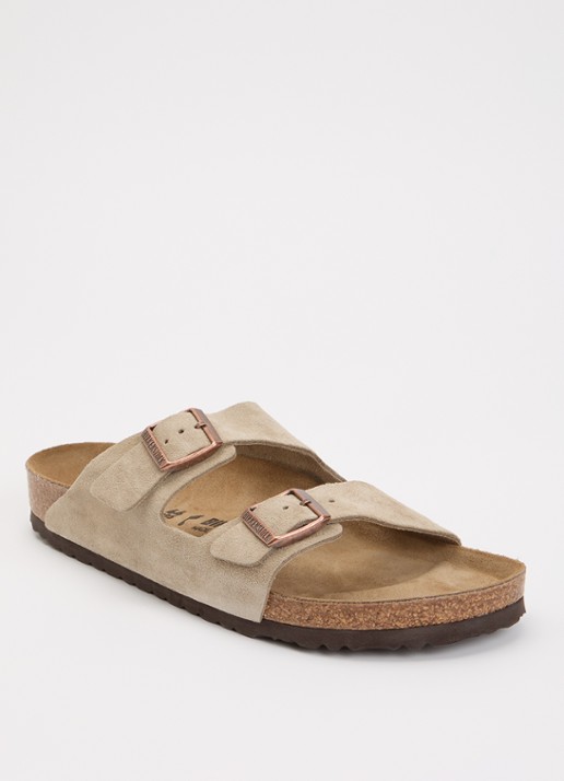 Birkenstock Arizona slipper van suède - voorkant 9 taupe