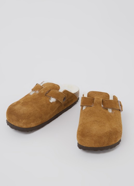 Birkenstock Boston clog van suède - detail 2 cognac
