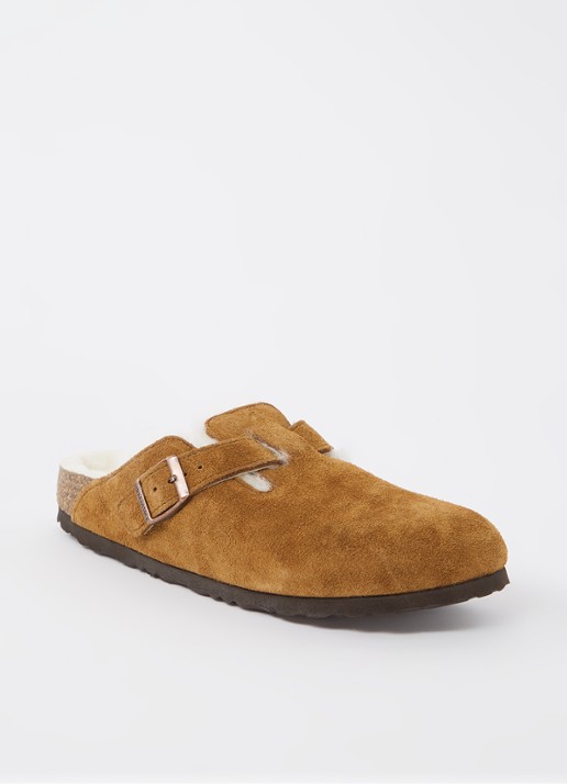 Birkenstock Boston clog van suède - voorkant cognac