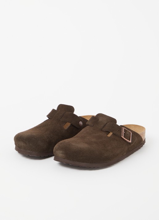 Birkenstock Boston muiltje van suède - detail donkerbruin