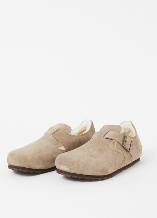 Birkenstock Boston Shearling instapper van suéde met lamswol - detail 2 taupe