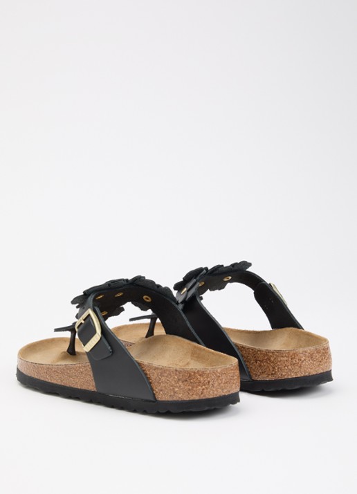 Birkenstock Gizeh Flower slipper van leer - achterkant zwart
