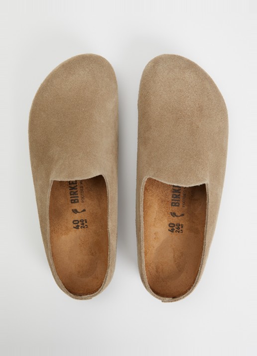 Birkenstock Narrow Fit Amsterdam Wrapped muiltje van suède - detail 2 taupe