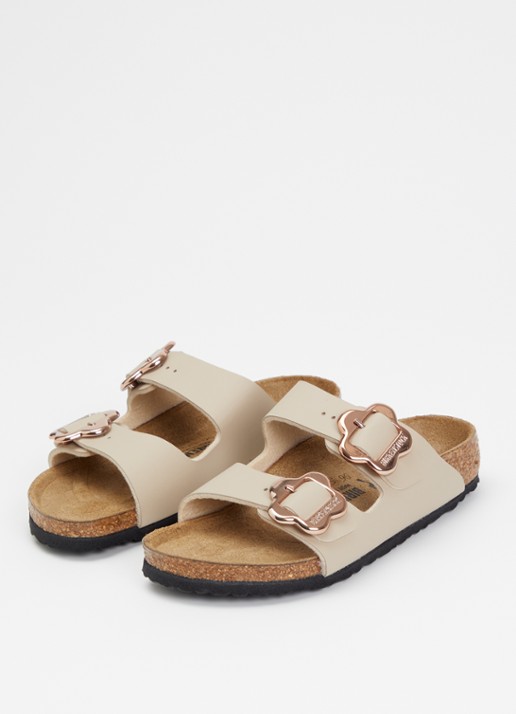 Birkenstock Narrow Fit Arizona slipper van leer - voorkant 4 zand