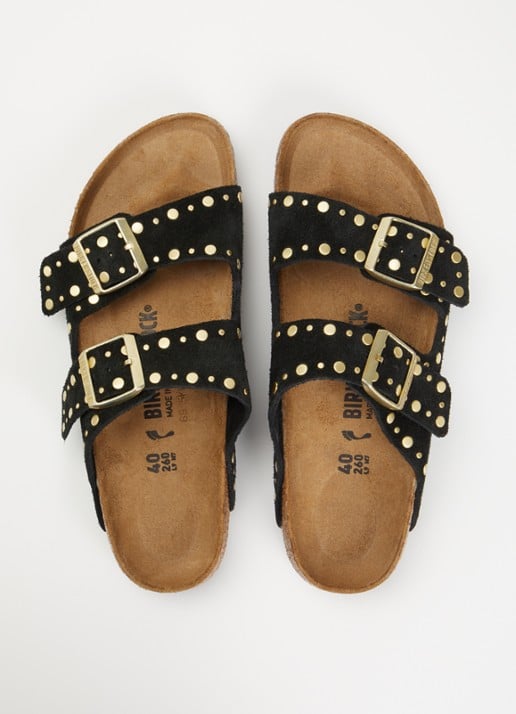 Birkenstock Narrow Fit Arizona slipper van suède met studs - detail 3 zwart