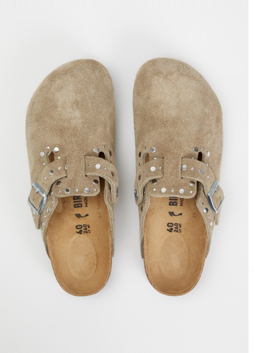 Birkenstock Narrow Fit Boston clog van suède met studs - detail 3 taupe