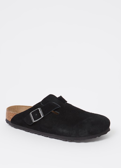 Birkenstock Narrow Fit Boston muiltje van suède - voorkant zwart