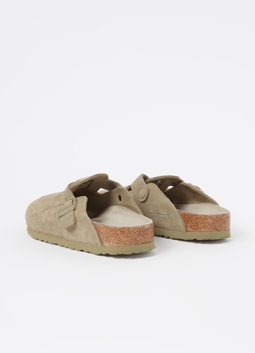 Birkenstock Narrow Fit Boston muiltje van suède - achterkant 4 lindegroen