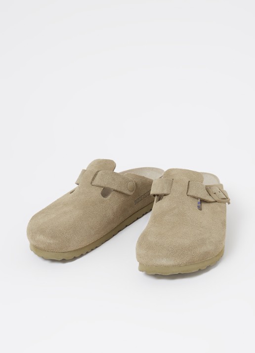 Birkenstock Narrow Fit Boston muiltje van suède - detail lindegroen