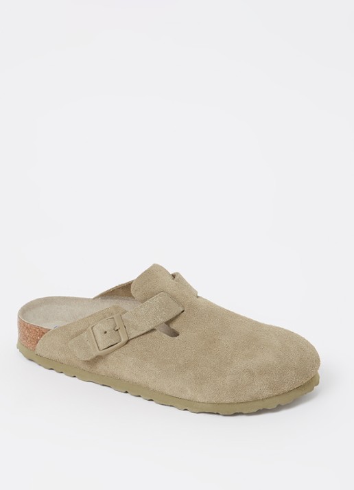 Birkenstock Narrow Fit Boston muiltje van suède - voorkant 5 lindegroen