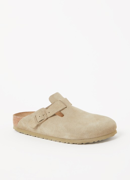 Birkenstock Narrow Fit Boston muiltje van suède - voorkant khaki