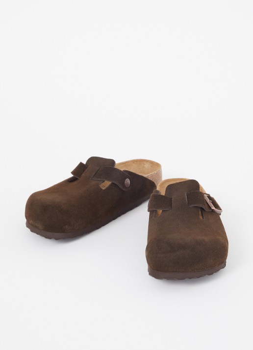 Birkenstock Narrow Fit Boston muiltje van suède - detail hazelnootbruin