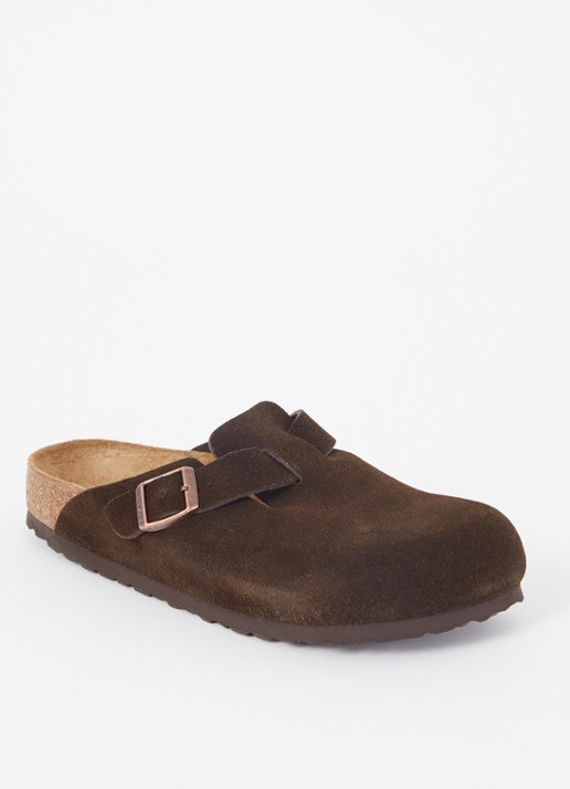 Birkenstock Narrow Fit Boston muiltje van suède - voorkant 5 hazelnootbruin