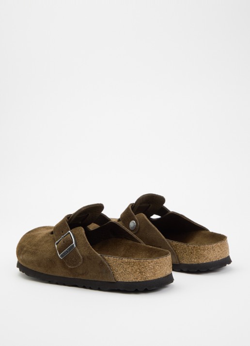 Birkenstock Narrow Fit Boston muiltje van suède  - achterkant 4 chocoladebruin