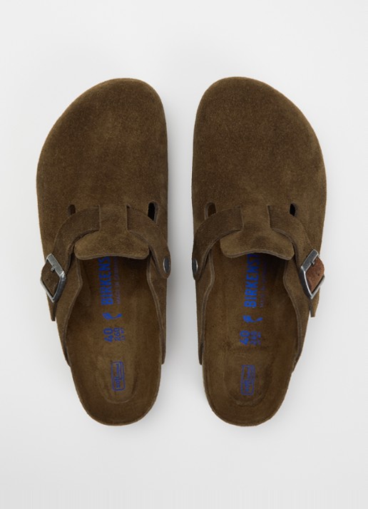 Birkenstock Narrow Fit Boston muiltje van suède  - detail 2 chocoladebruin
