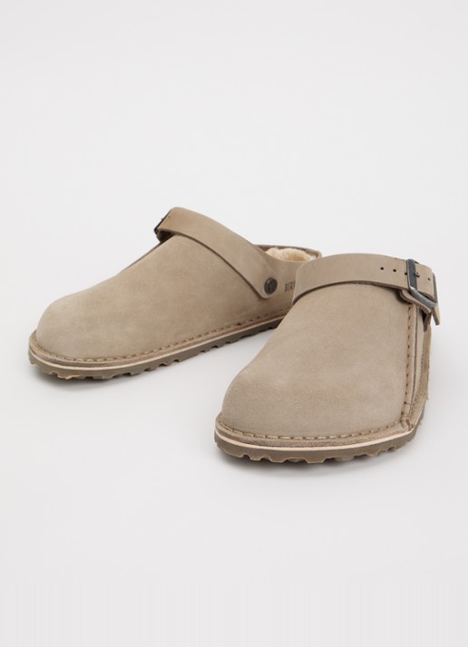 Birkenstock Narrow Fit Lutry muiltje van suède met details van nubuck - detail taupe
