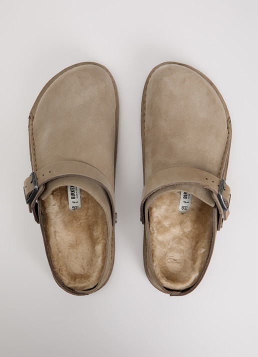 Birkenstock Narrow Fit Lutry muiltje van suède met details van nubuck - detail 2 taupe