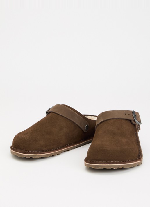 Birkenstock Narrow Fit Lutry muiltje van suède met details van nubuck - detail 3 chocoladebruin