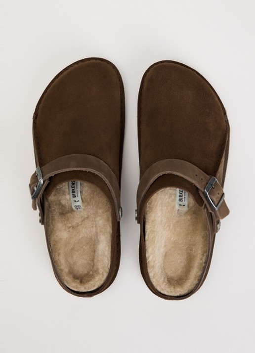 Birkenstock Narrow Fit Lutry muiltje van suède met details van nubuck - detail 4 chocoladebruin