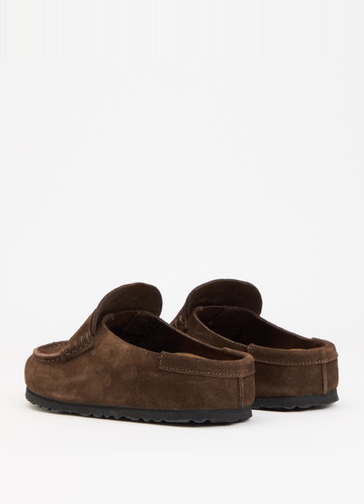 Birkenstock Narrow Fit Naples Wrapped muiltje van suède - achterkant 4 chocoladebruin