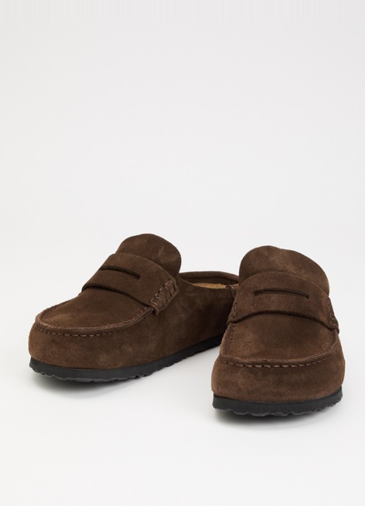Birkenstock Narrow Fit Naples Wrapped muiltje van suède - detail chocoladebruin