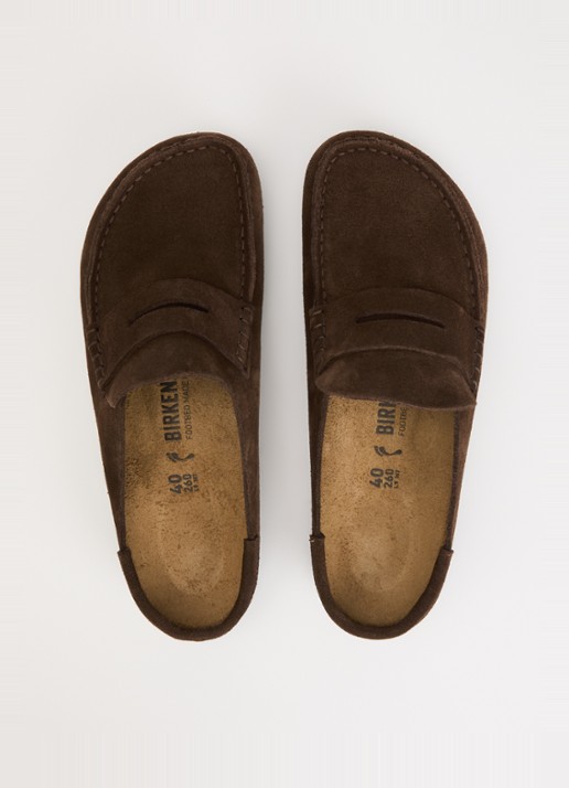 Birkenstock Narrow Fit Naples Wrapped muiltje van suède - detail 2 chocoladebruin