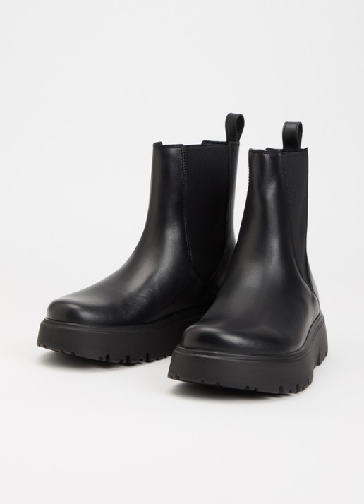 Birkenstock Narrow Fit Theda chelsea boot van leer met plateauzool - detail zwart