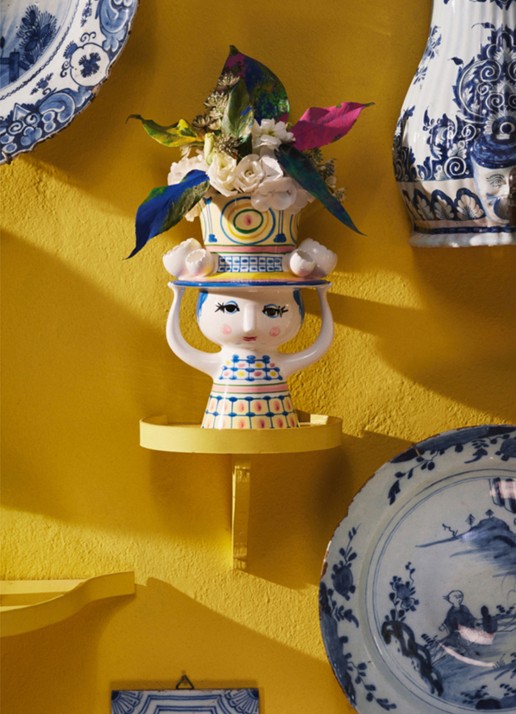 Bjørn Wiinblad Dame met hoed kandelaar 20.5 cm  - voorkant 2 blauw