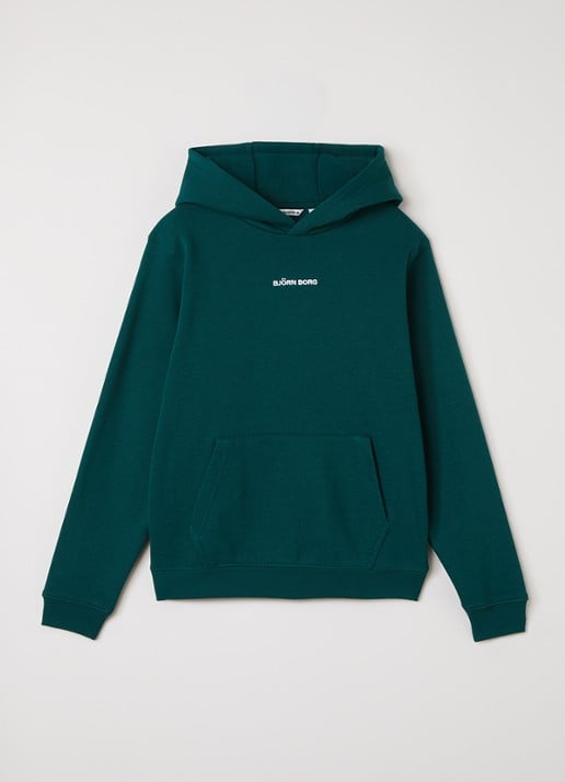 Björn Borg Borg Classic hoodie met logoborduring - voorkant 2 donkergroen