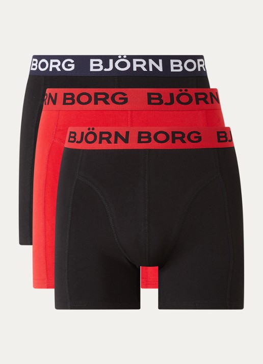 Björn Borg Boxershort met logoband in 3-pack - voorkant rood