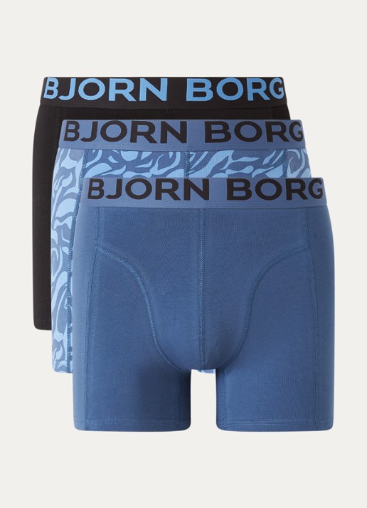 Björn Borg Boxershort met logoband in 3-pack - voorkant blauw