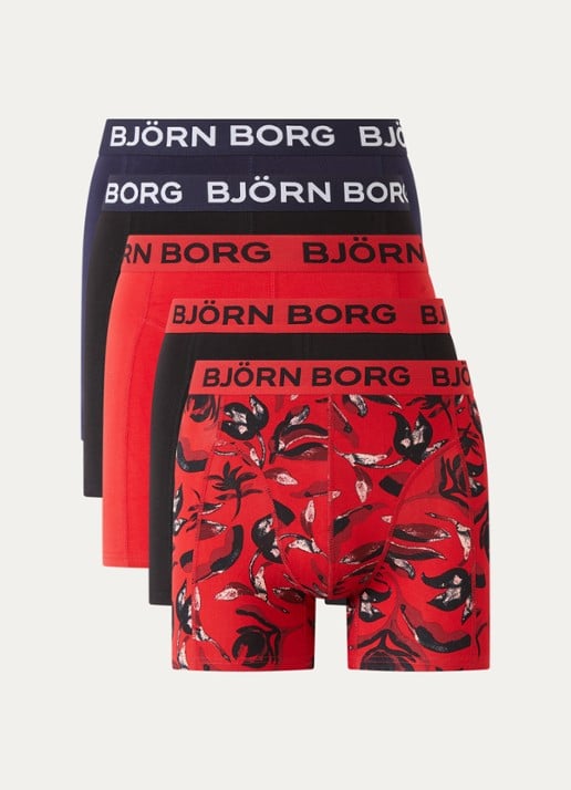 Björn Borg Boxershort met logoband in 5-pack - voorkant rood