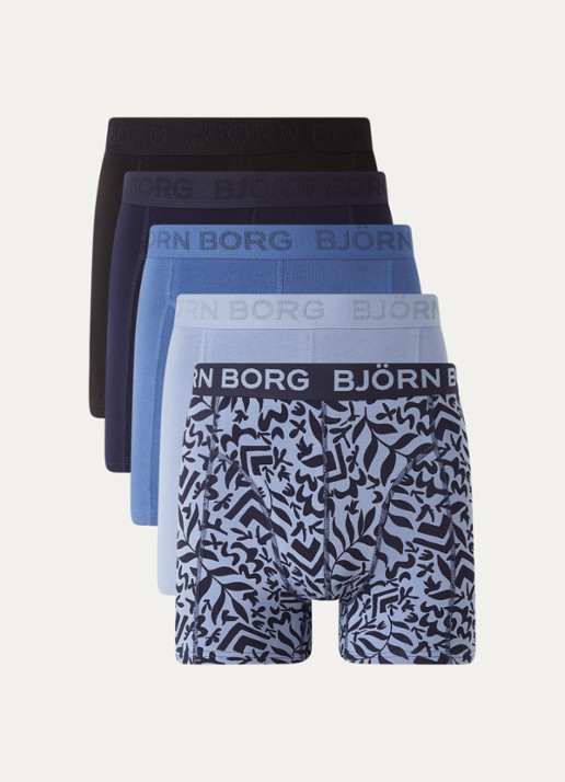 Björn Borg Boxershort met logoband in 5-pack - voorkant donkerblauw