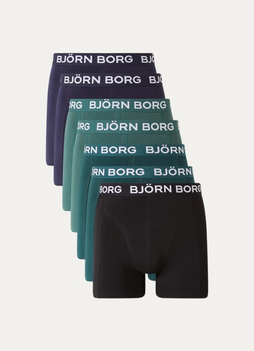Björn Borg Boxershort met logoband in 7-pack - voorkant zeegroen