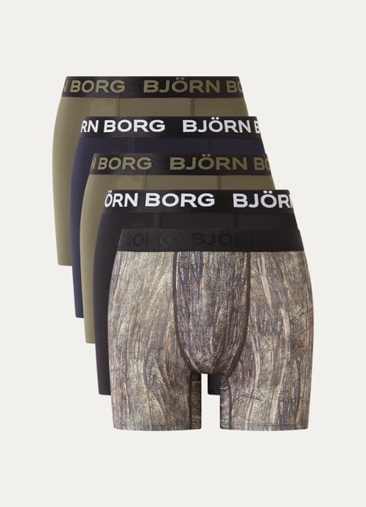 Björn Borg Boxershort met logoband van microfiber in 5-pack - voorkant donkerblauw