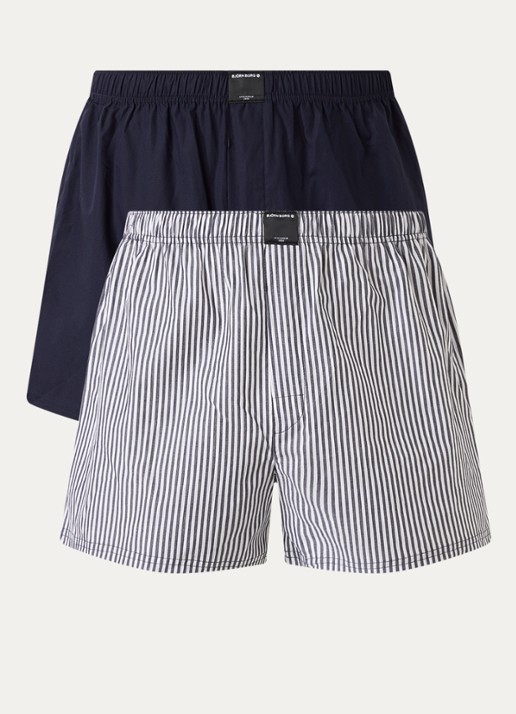 Björn Borg Boxershorts met logoband in 2-pack - voorkant donkerblauw