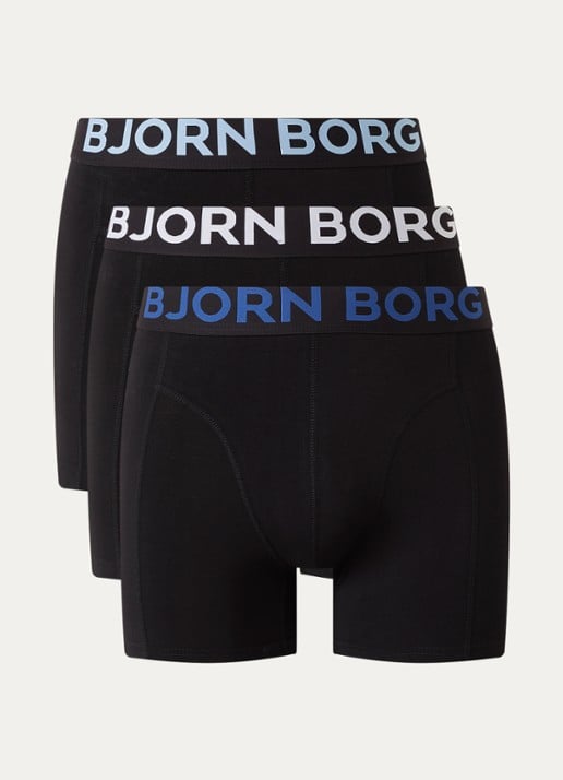 Björn Borg Boxershorts met logoband in 3-pack - voorkant 2 zwart