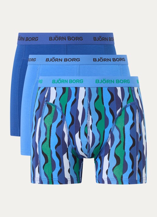 Björn Borg Boxershorts met logoband in 3-pack - voorkant blauw
