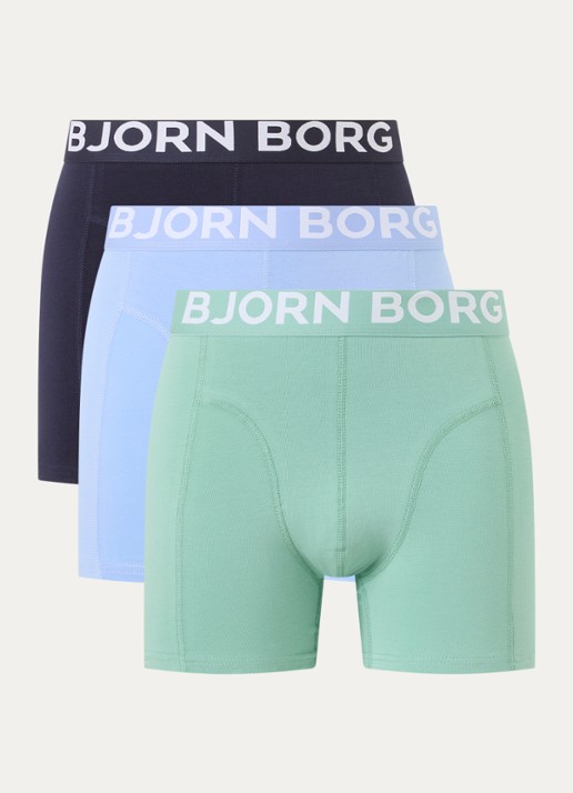 Björn Borg Boxershorts met logoband in 3-pack - voorkant lichtblauw