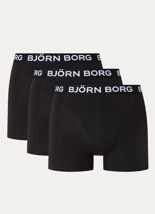Björn Borg Boxershorts met logoband in 3-pack - voorkant zwart