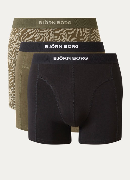 Björn Borg Boxershorts met logoband in 3-pack - voorkant 3 olijfgroen