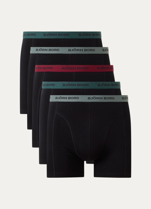 Björn Borg Boxershorts met logoband in 5-pack - voorkant 3 zwart