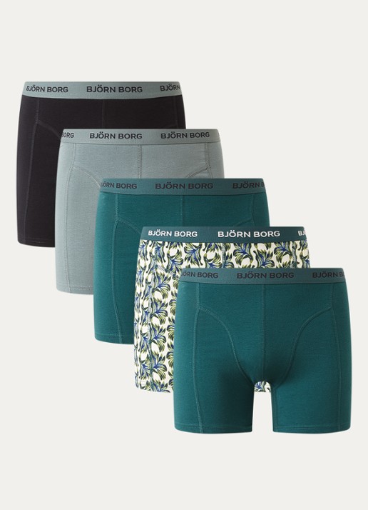 Björn Borg Boxershorts met logoband in 5-pack - voorkant 3 donkergroen