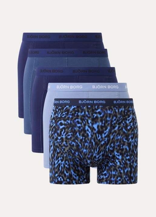Björn Borg Boxershorts met logoband in 5-pack - voorkant 3 blauw
