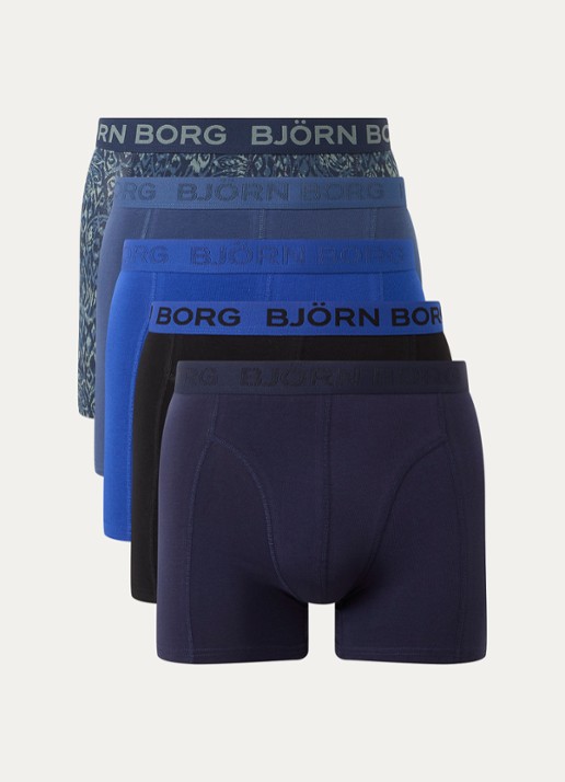 Björn Borg Boxershorts met logoband in 5-pack - voorkant 3 donkerblauw